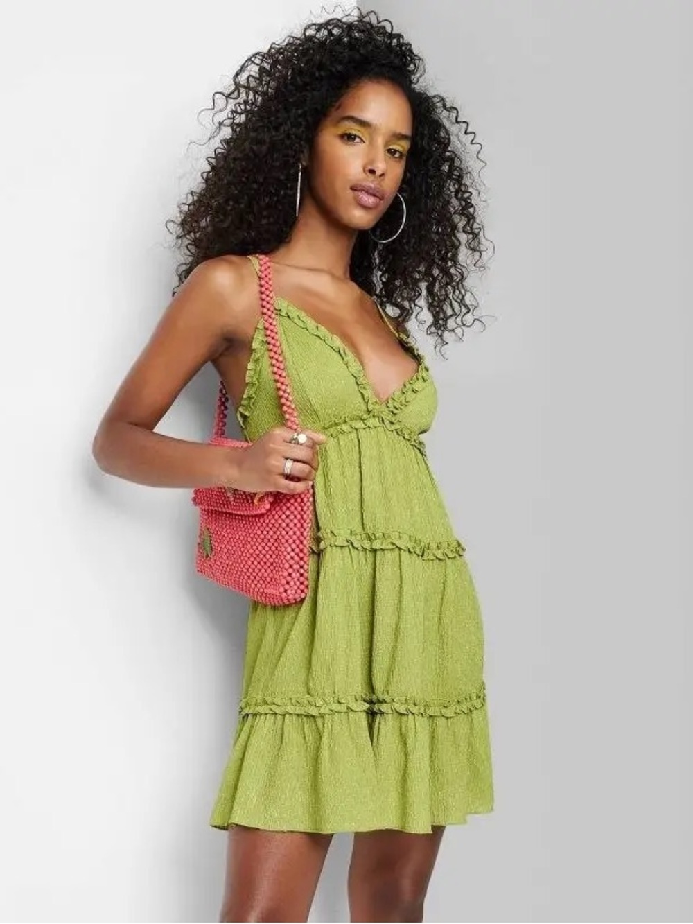 Wild Fable Green Ruffle Tiered Slip Dress